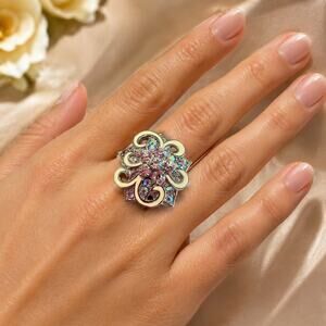 BOGO free crystal floral ring adjustable fits size 5.5 - 8
